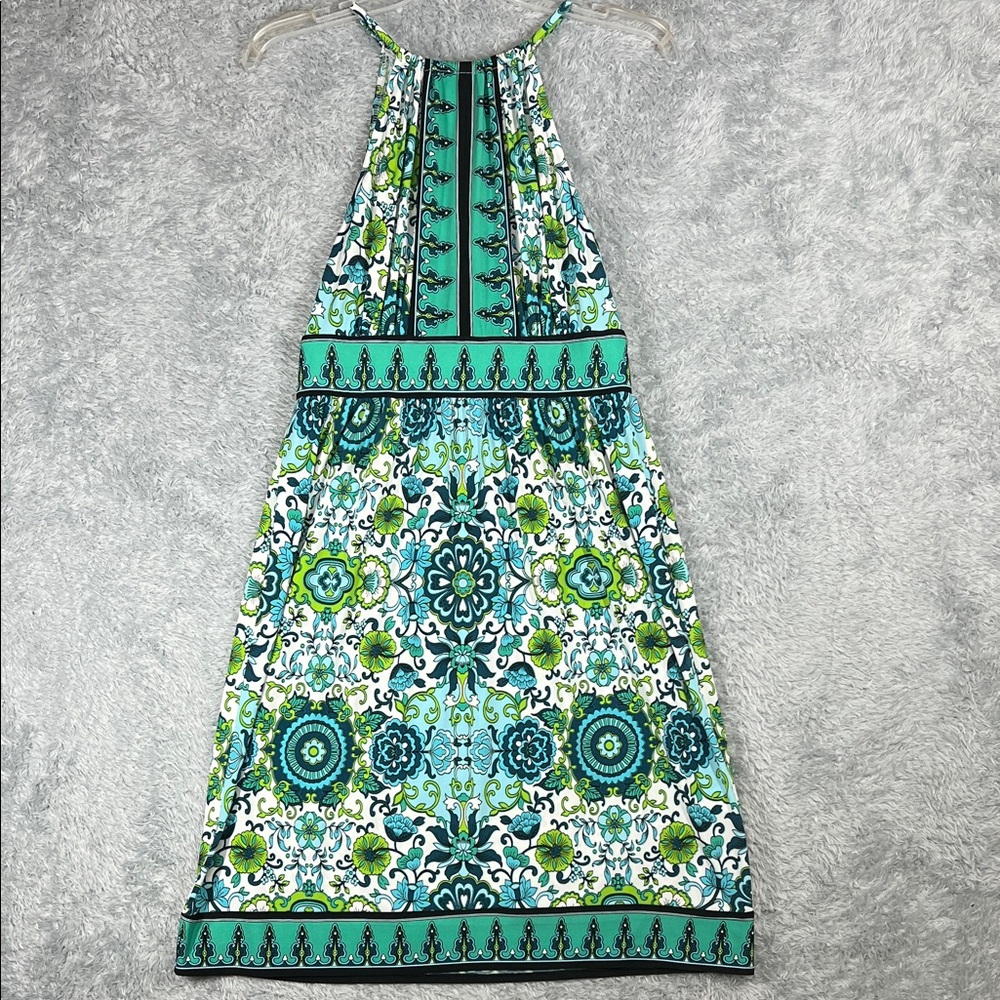 Fun London Times Floral Dress with Green and Blue Accents